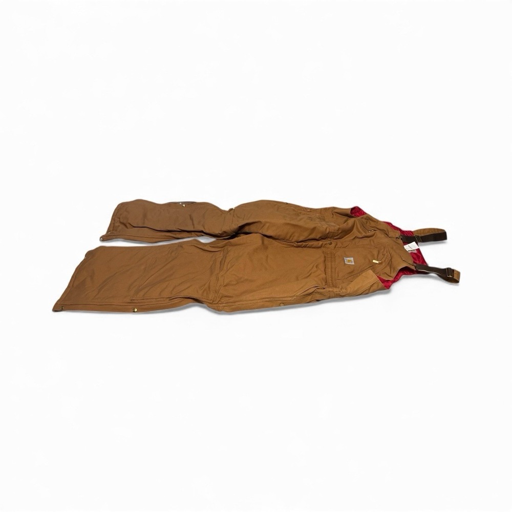 Carhartt R38 Men's 50 X 30 Duck Zip to Waist Quilt Lined Bib Overalls Brown Bibs - Picture 2 of 8